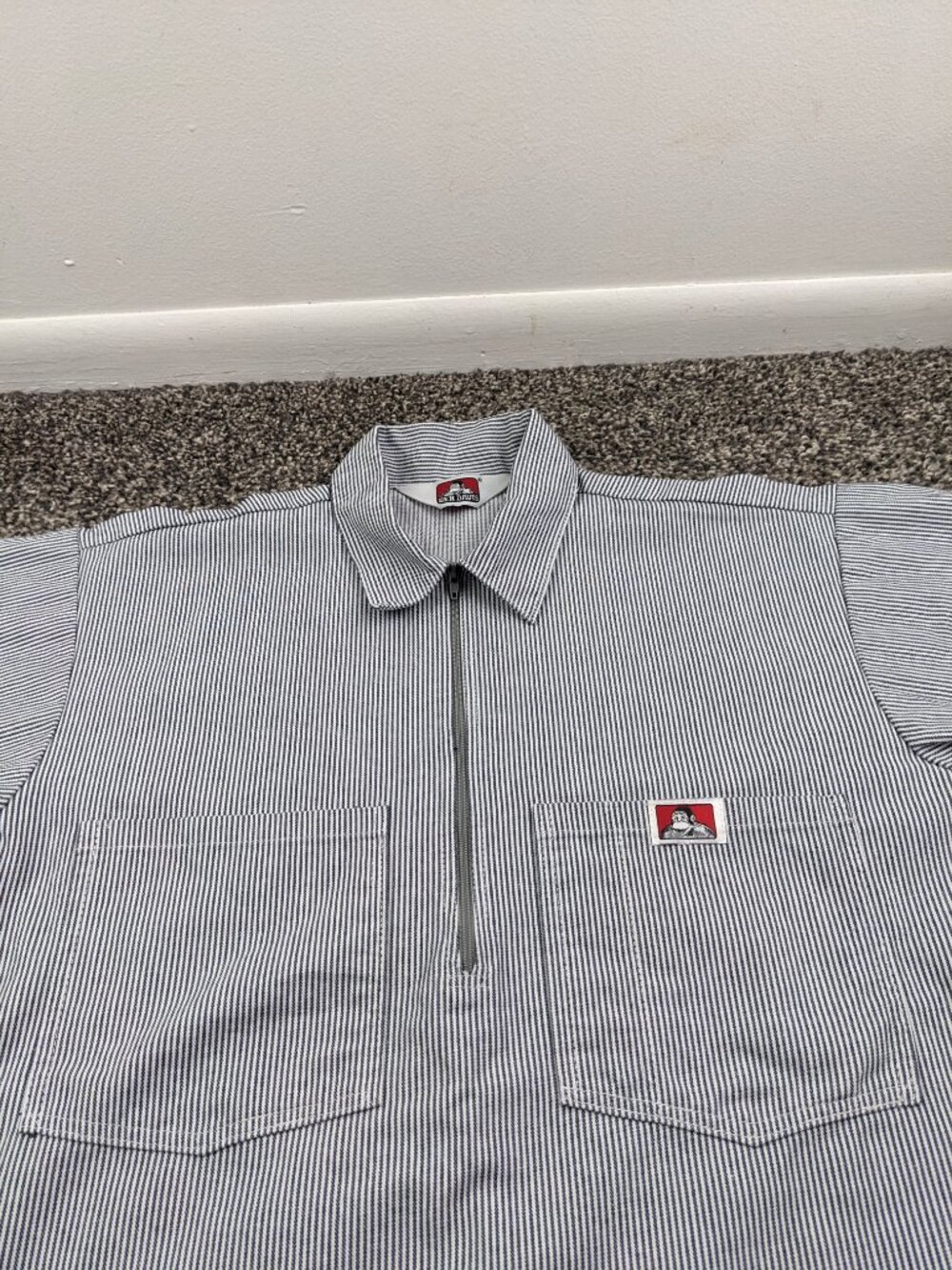 Vintage Ben Davis Shirt Mens Small Blue White 1/4 Zip Collared Work Made in USA - Picture 2 of 9